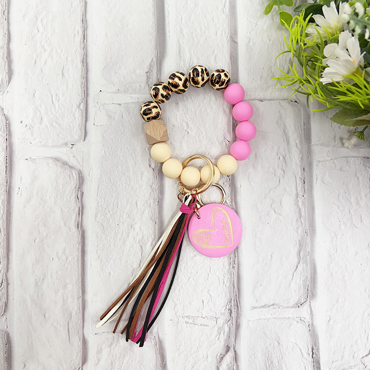 Wholesale Leopard Print Wooden Beads Silicone Beads Bracelet Keychain